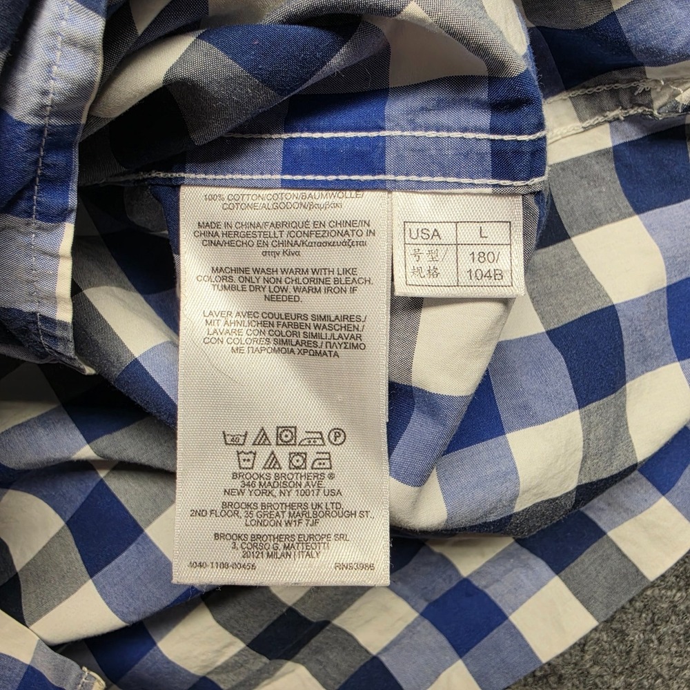 Brooks Brothers Red Fleece Mens L Plaid Check Button Down Shirt Blue White - Picture 7 of 10